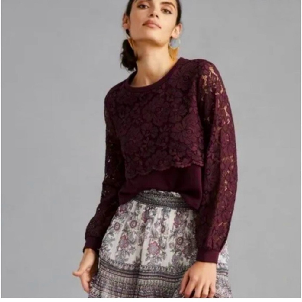 Really cute! Mave sweatshirt with lace from anthropology in maroon
